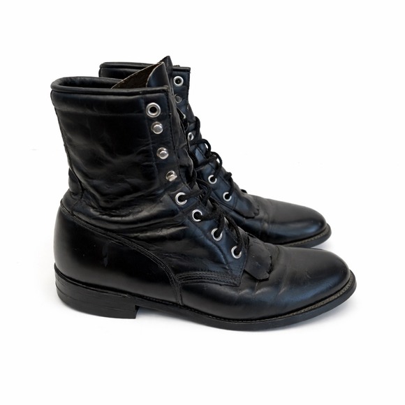 Justin Womens Black Leather Lace Up Kiltie Western Boots Style 506 Size 6.5 B - Picture 6 of 8